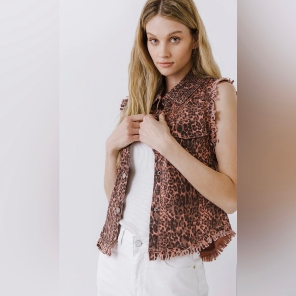 English Rose Leopard Print Denim Jacket